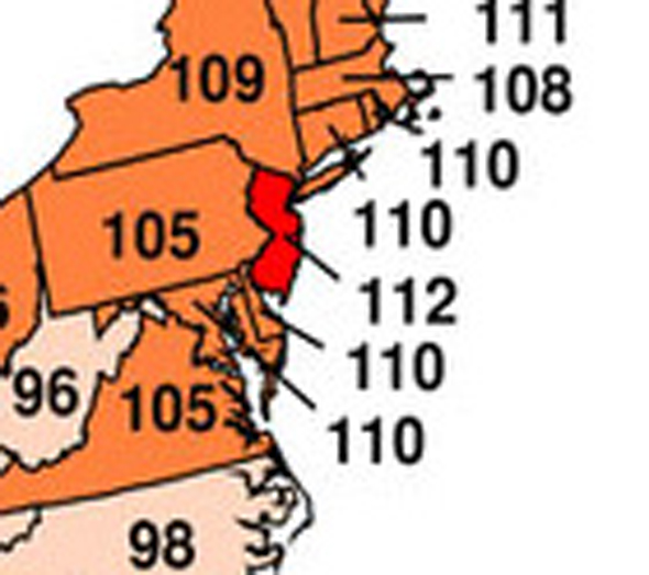 NJ temperature ranking